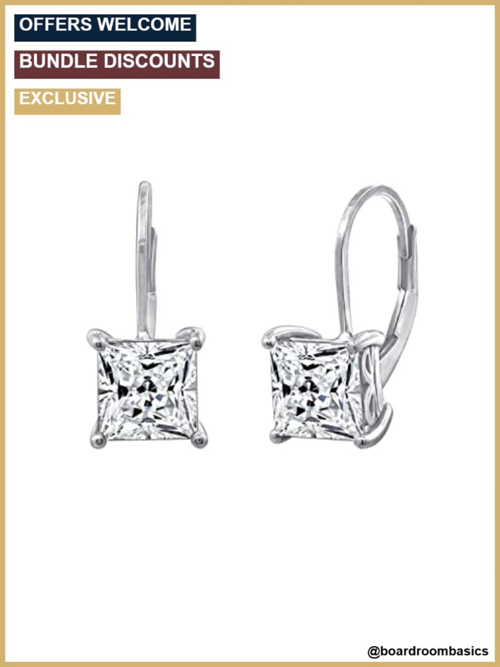 Princess Cut Drop Earrings Sterling Silver Leverback Cubic Zirconia